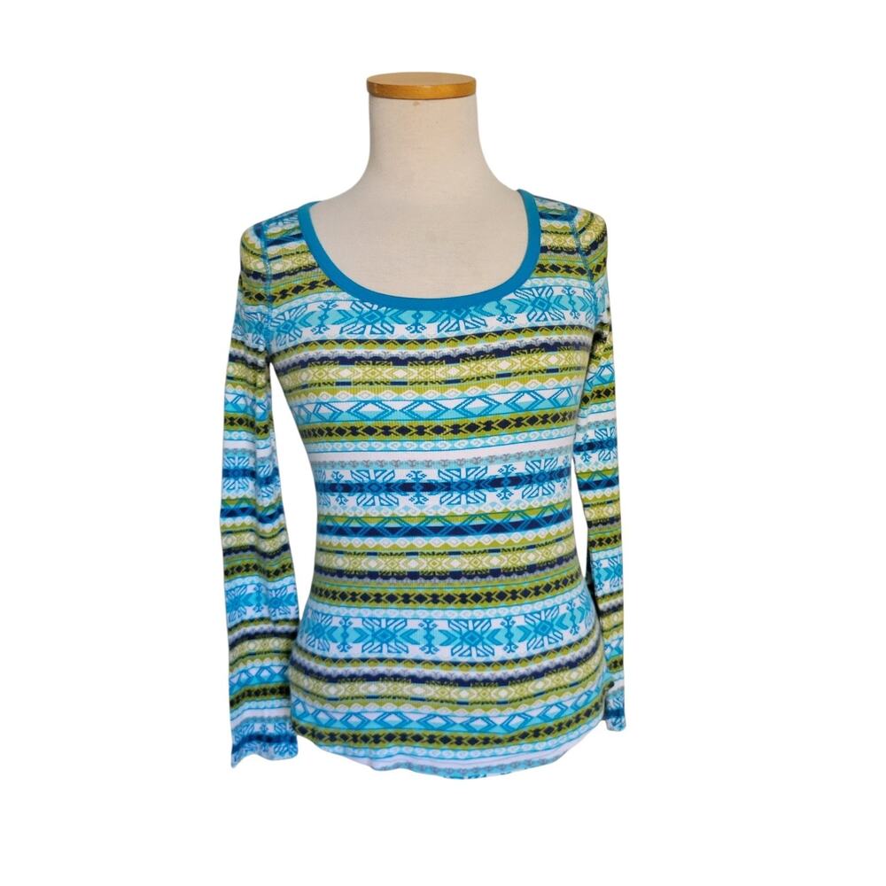 VTG Y2k Ocean Pacific Fair Isle Turquoise Waffle Knit Top MED Surf Fairy Grunge